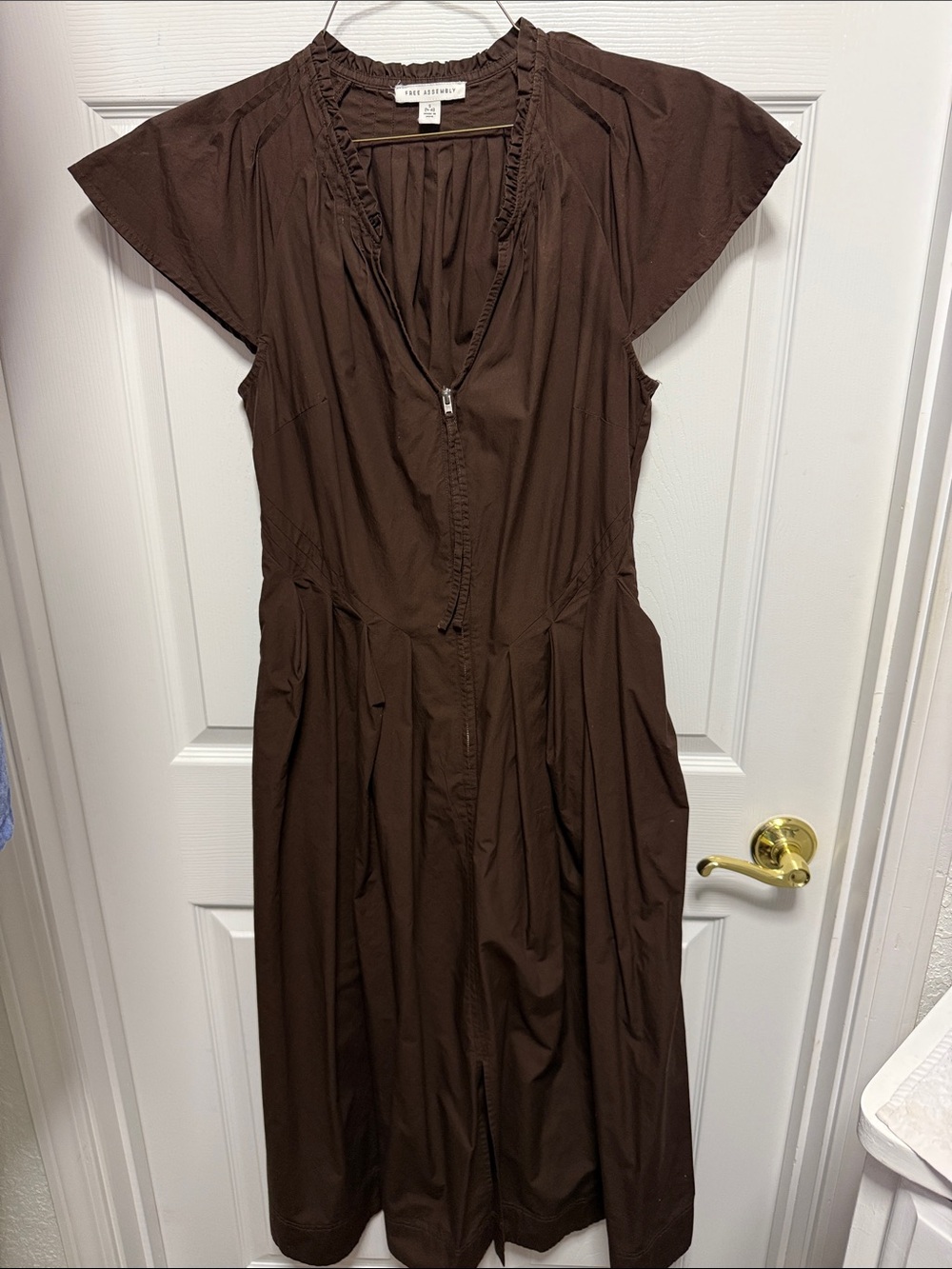 Free Assembly Brown Cotton Zip-Front Midi Dress